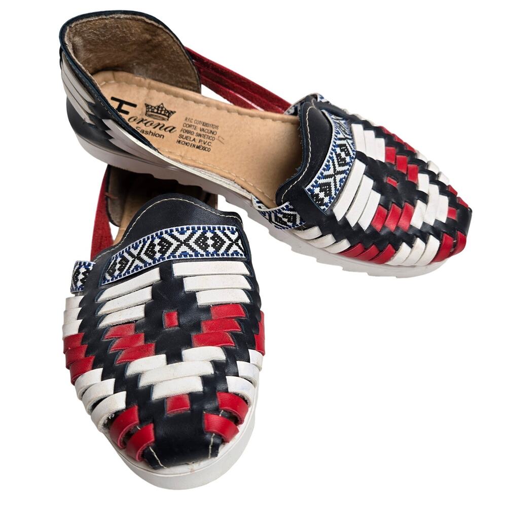 Corona Fashion Sandals Women's Red White Blue Leather Slip-ons-See Measurements)